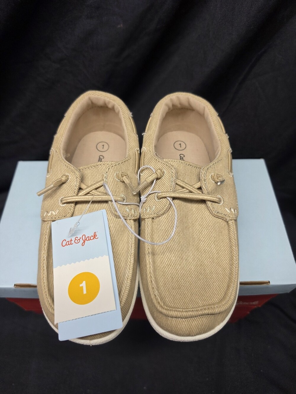 Cat & Jack Boyd Sneakers Kids Youth Size 1,2,4,5 &6 Beige Khaki Boat Shoes NWT